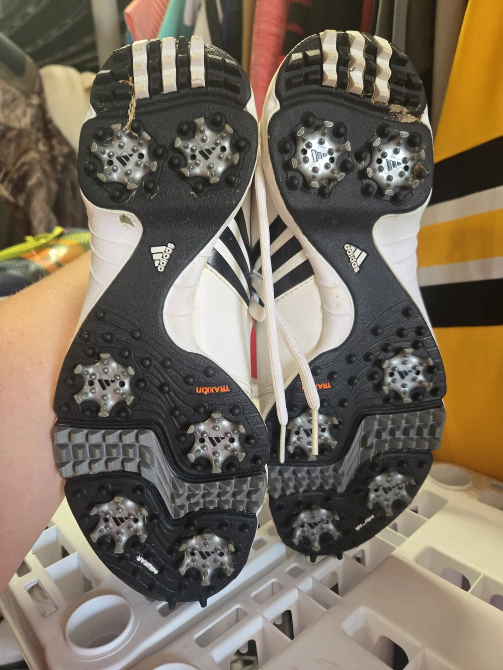 adidas White and Black Golf Shoe Sneakers with Three Stripes
